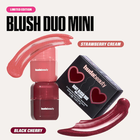 Huda Beauty Mini Baby Blush Duo Set Color: Strawberry Cream and Black Cherry