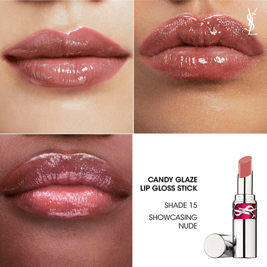 YSL Candy Glaze Lip Gloss Stick - Tono 15 - Showcasing Nude