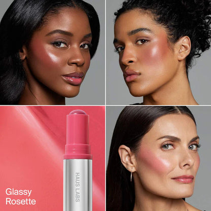 Haus Labs Color Fuse Longwear Hydrating Glassy Lip + Cheek Blush Balm Stick tono Glassy Rosette - rose