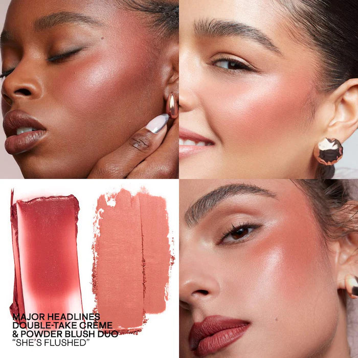 Patrick Ta Major Headlines Double-Take Crème & Powder Blush Duo tono She's Flushed - soft peachy pink