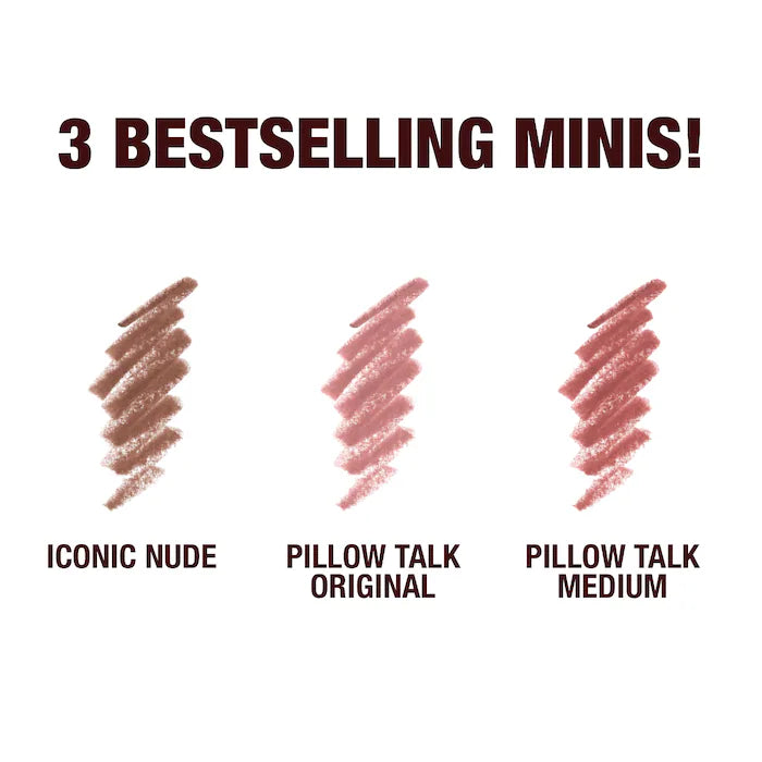 Charlotte Tilbury 
Mini Iconic Lip Cheat Lip Liner trio tonos que incluye Iconic pillow talk y pillow talk medium 