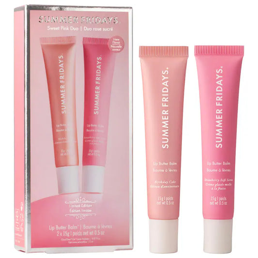 Summer Fridays Sweet Pink Duo incluye Birthday Cake + Strawberry Soft Serve Lip Butter Balm